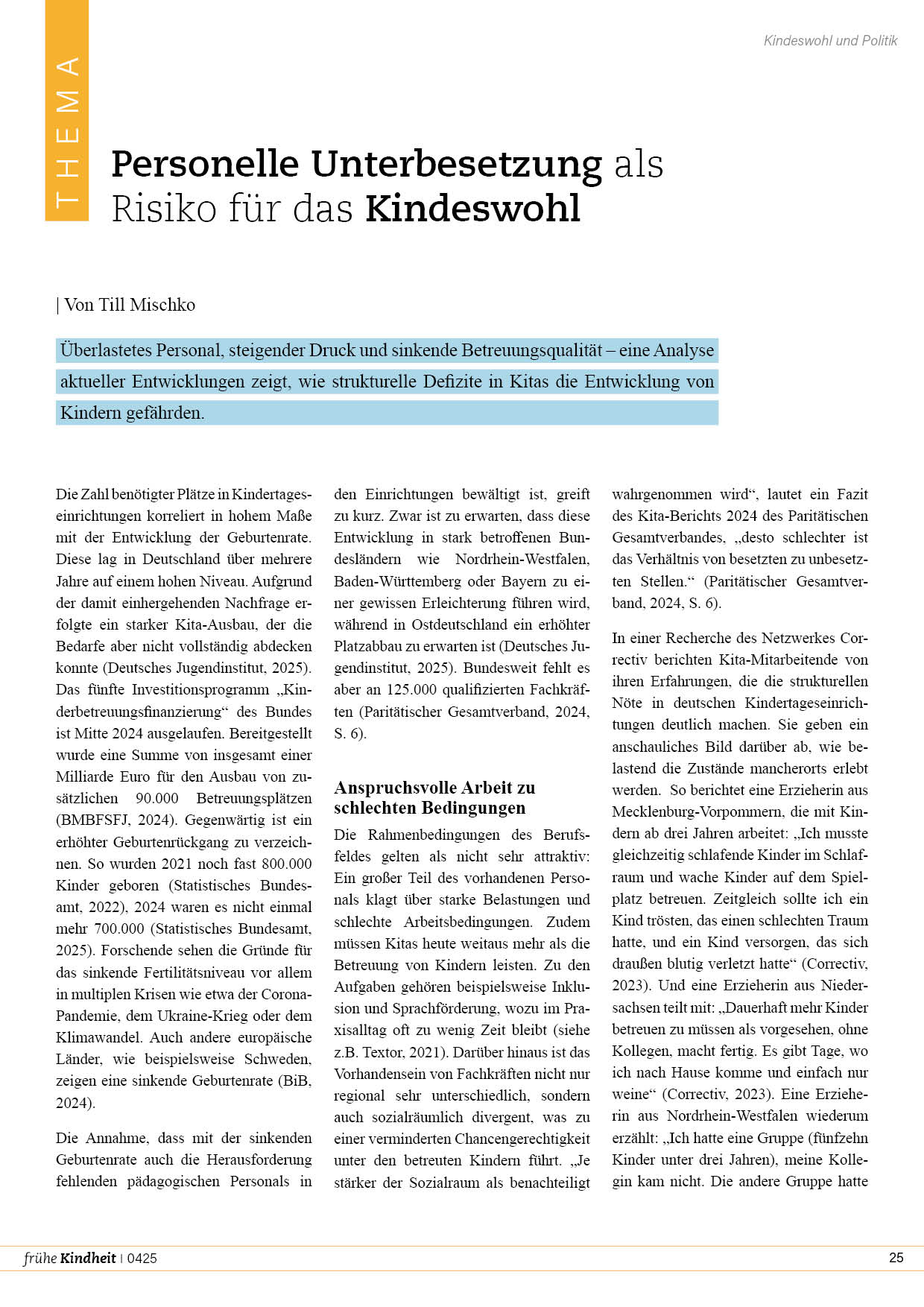 Personelle Unterbesetzung als Risiko für das Kindeswohl